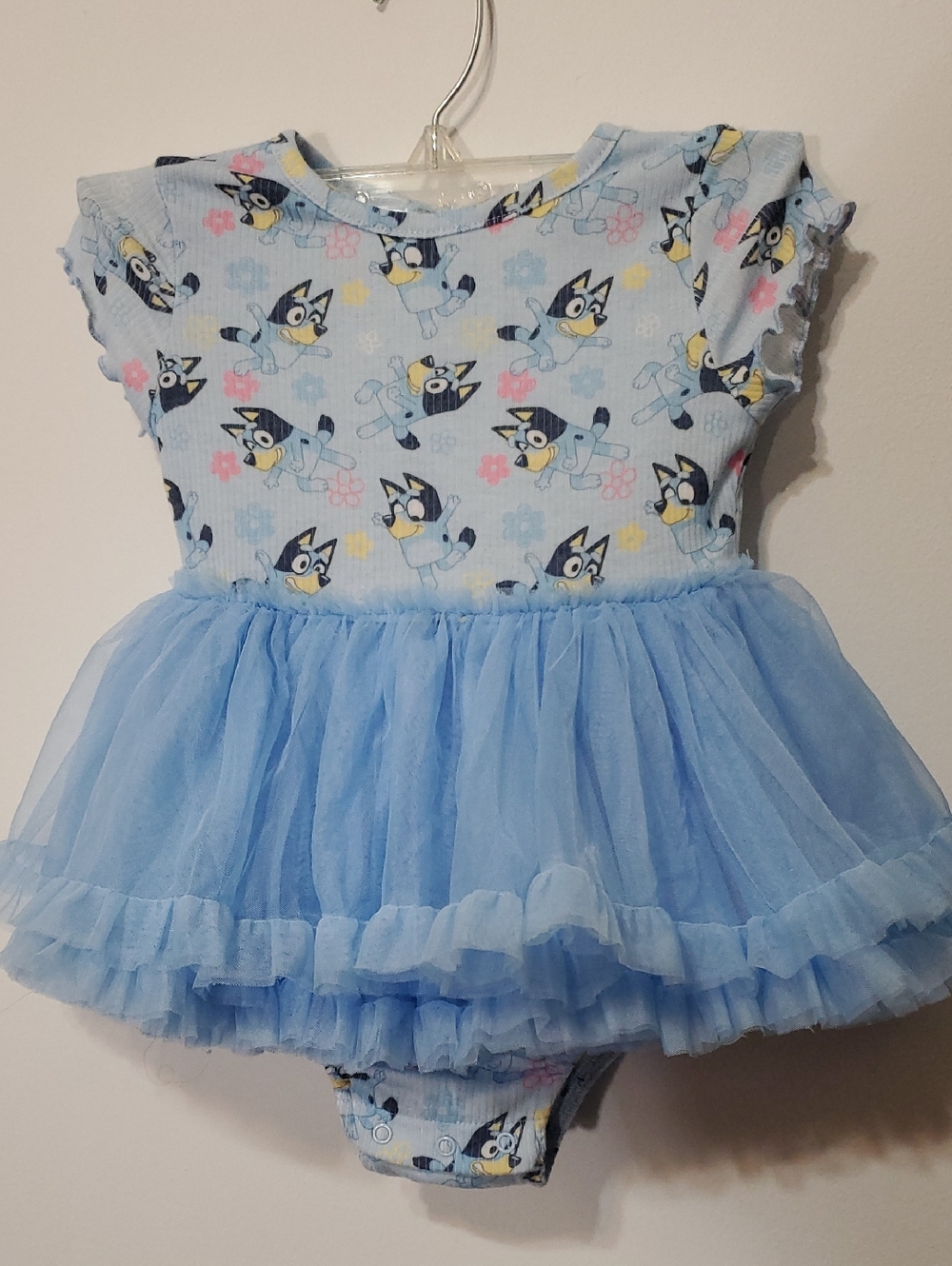 Light Blue Tulle Skirt Baby One-Piece Bodysuit with Cartoon Pup Print